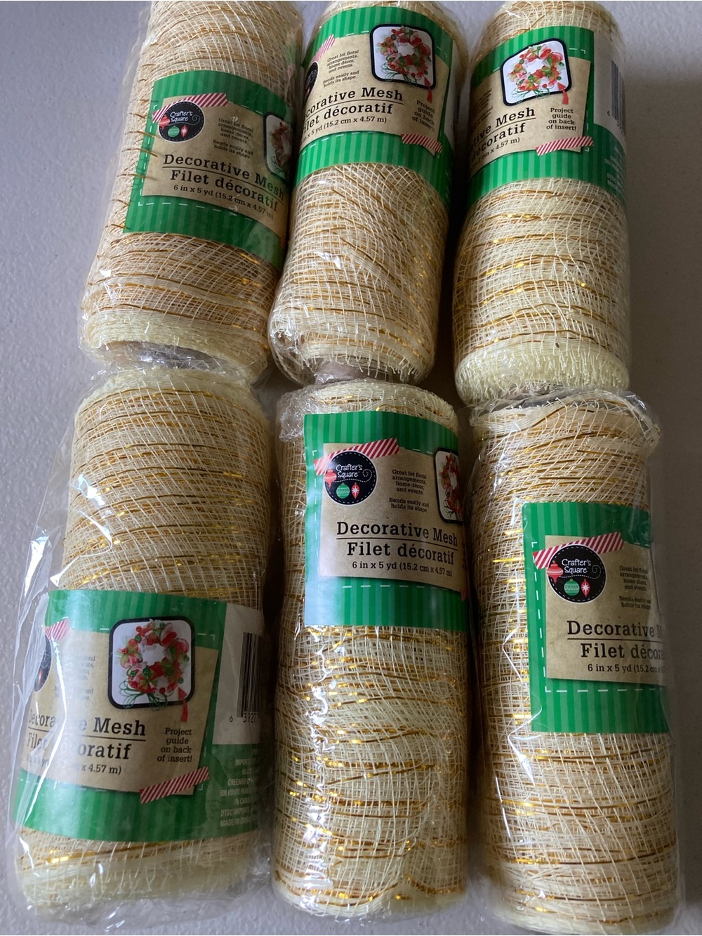 Crafter's Square Decorative Mesh Roll 6 in x 5 yd Beige/Gold Lot of 6 New